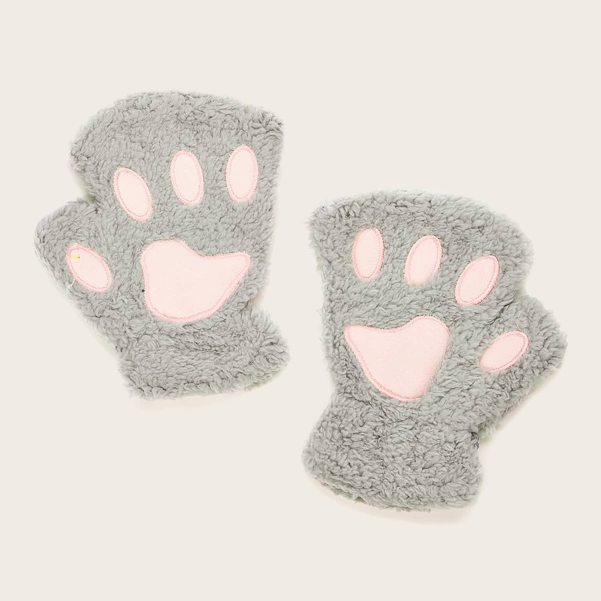 

1pair Claw Pattern Faux Fur Gloves, Multicolor