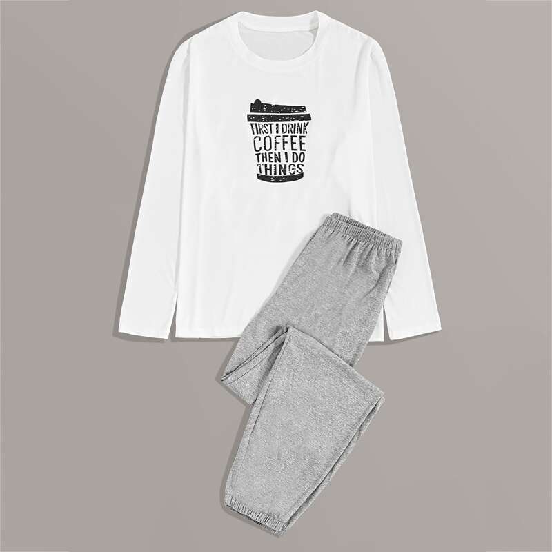 

Guys Letter Graphic Top With Pants PJ Set, Multicolor