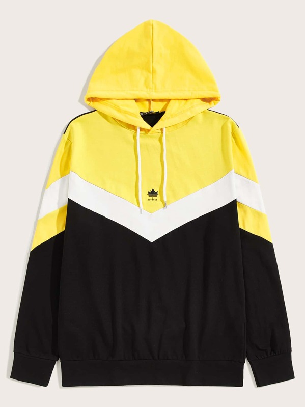 

Men Chevron Print Colorblock Hoodie, Multicolor