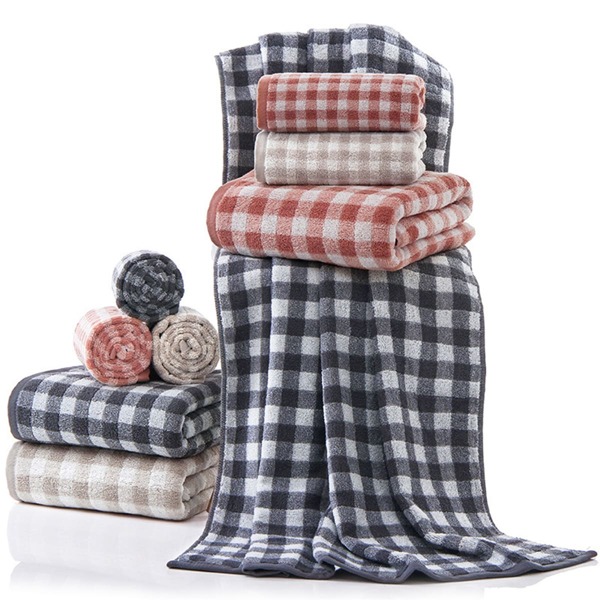 

3pcs Grid Pattern Cotton Bath Towel Set, Multicolor
