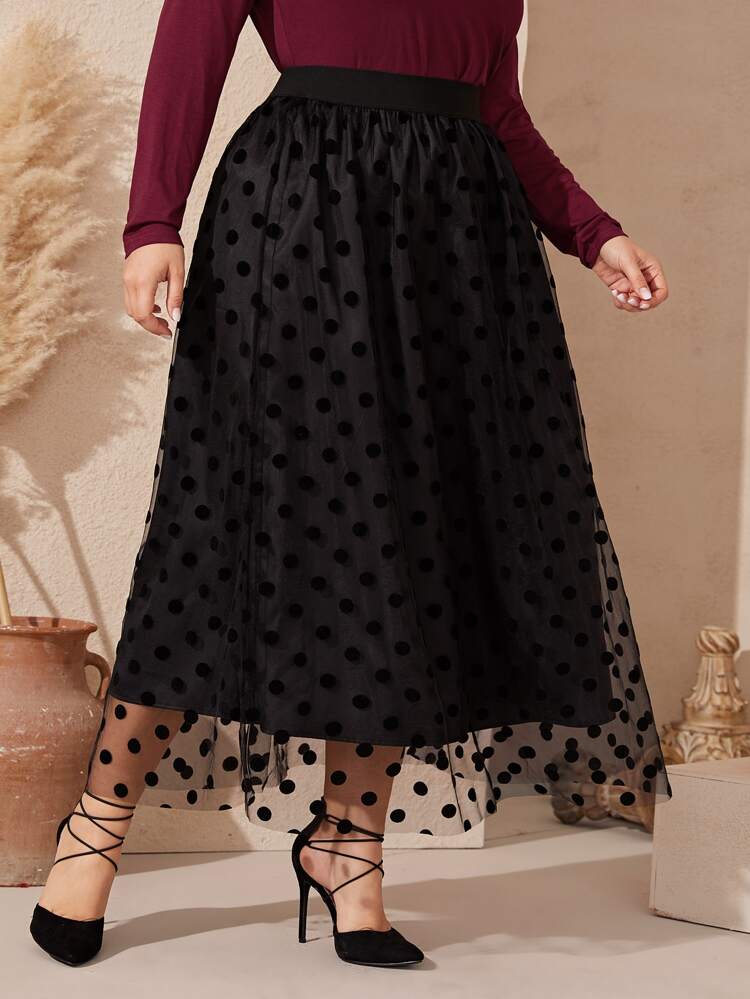 Plus Dot Mesh Overlay Skirt