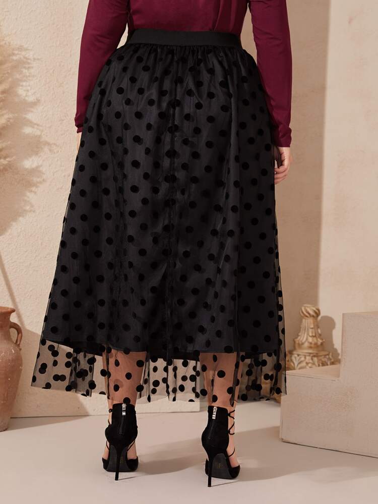 Plus Dot Mesh Overlay Skirt