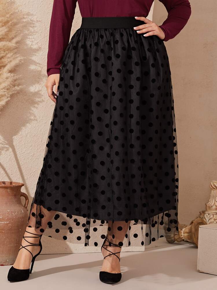 Plus Dot Mesh Overlay Skirt