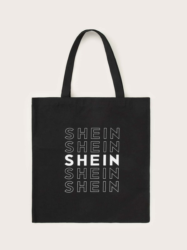 

SHEIN Letter Graphic Canvas Tote Bag, Black