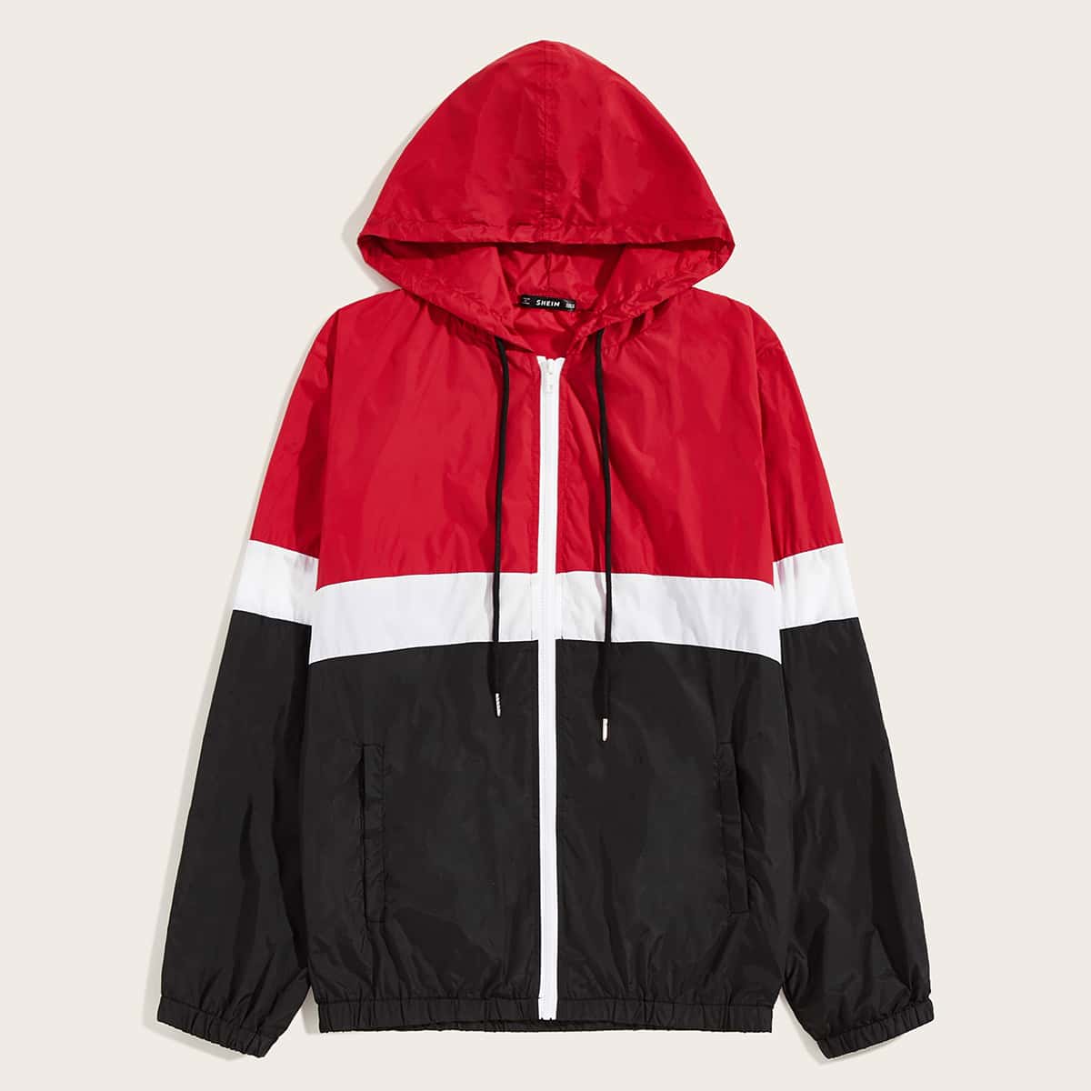 

Guys Cut-and-sew Drawstring Hooded Wind Jacket, Multicolor