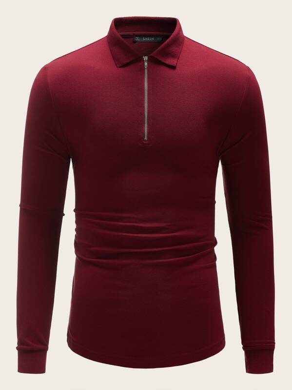 

Men Zipper Half Placket Polo Shirt, Burgundy