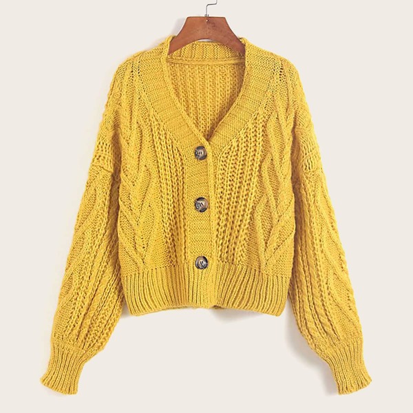 

Ribbed Cable Knit Oversized Cardigan, Yellow
