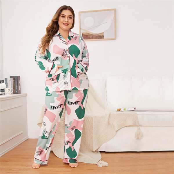 

Plus Graphic Button-up PJ Set, Multicolor