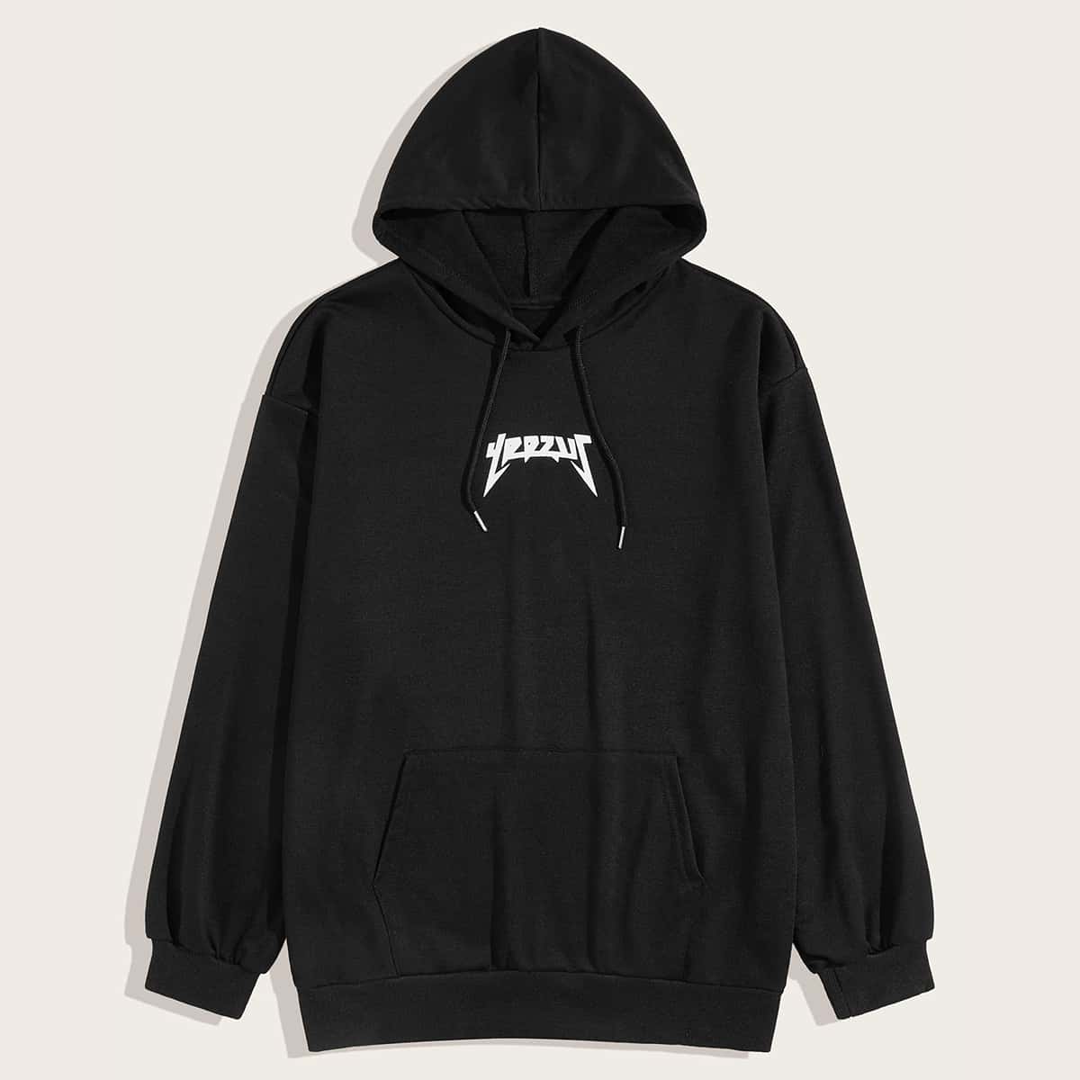 

Guys Letter Graphic Drawstring Hoodie, Black