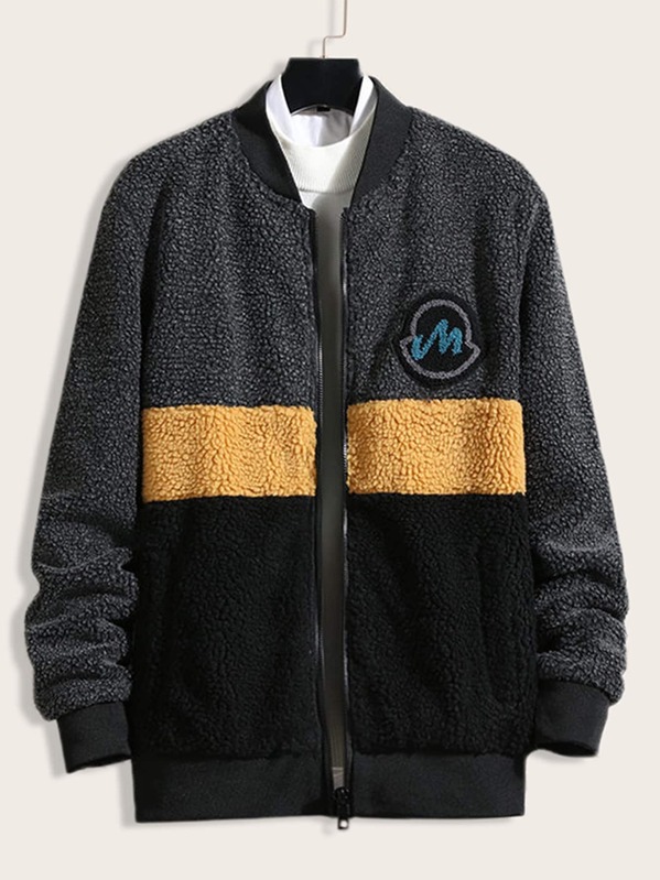 

Men Cut And Sew Zip Through Fleece Jacket, Multicolor
