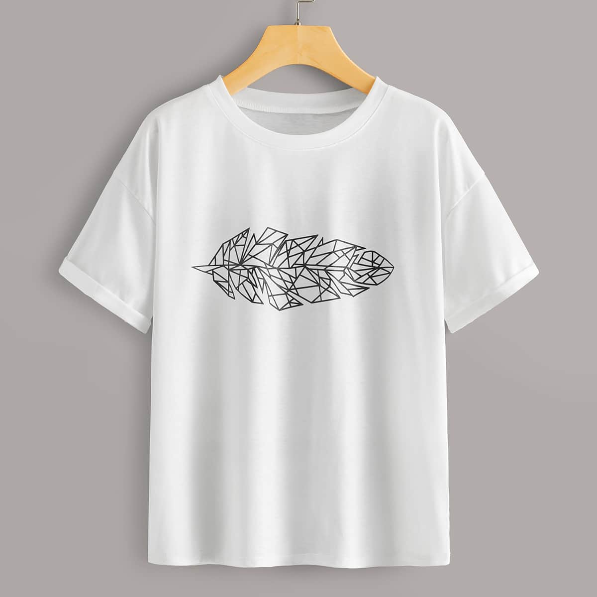 

Geo Print Roll Up Cuff Tee, White