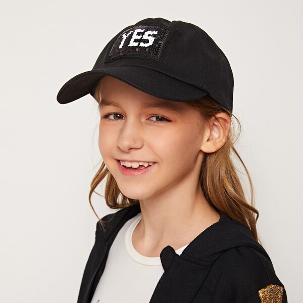

Kids Sequin Decor Baseball Cap, Black