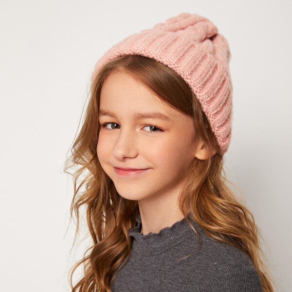 

Girls Cable Knit Beanie, Baby pink