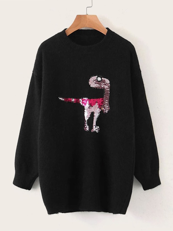 

Contrast Sequin Cartoon Graphic Sweater, Black
