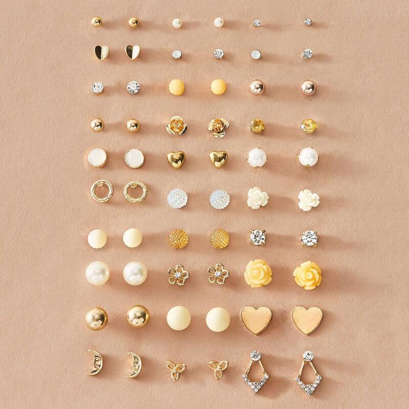 

30pairs Rhinestone & Faux Pearl Decor Earrings, Multicolor