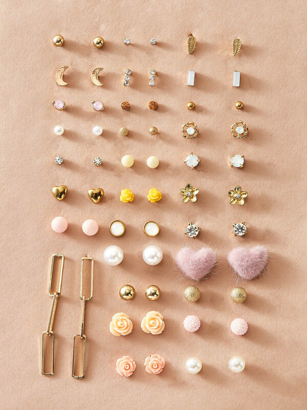 

30pairs Ball Stud Earrings, Multicolor