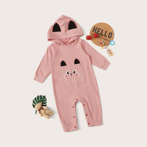 

Baby Girl 3D Ear Design Cartoon Graphic Jumpsuit, Pink