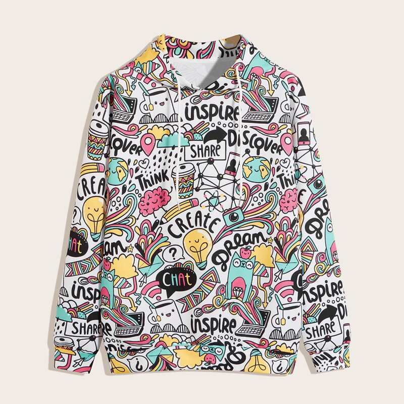 

Guys Allover Print Drawstring Hoodie, Multicolor