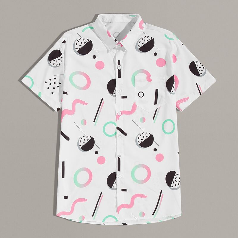 

Guys Allover Print Button Up Shirt, White