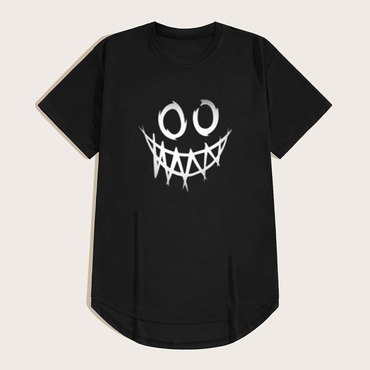 

Guys Cartoon Graphic High Low Tee, Black