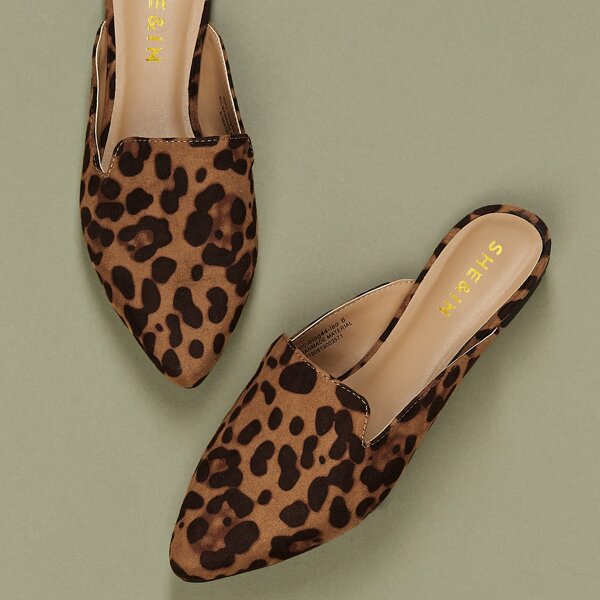 

Pointed Toe Leopard Flat Slide Mules, Multicolor