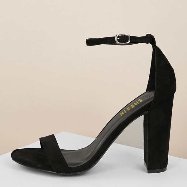 

Open Toe Buckled Ankle Strap Chunky Heel Sandals, Black