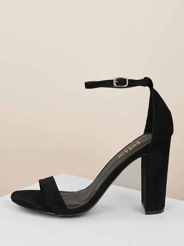 

Open Toe Buckled Ankle Strap Chunky Heel Sandals, Black