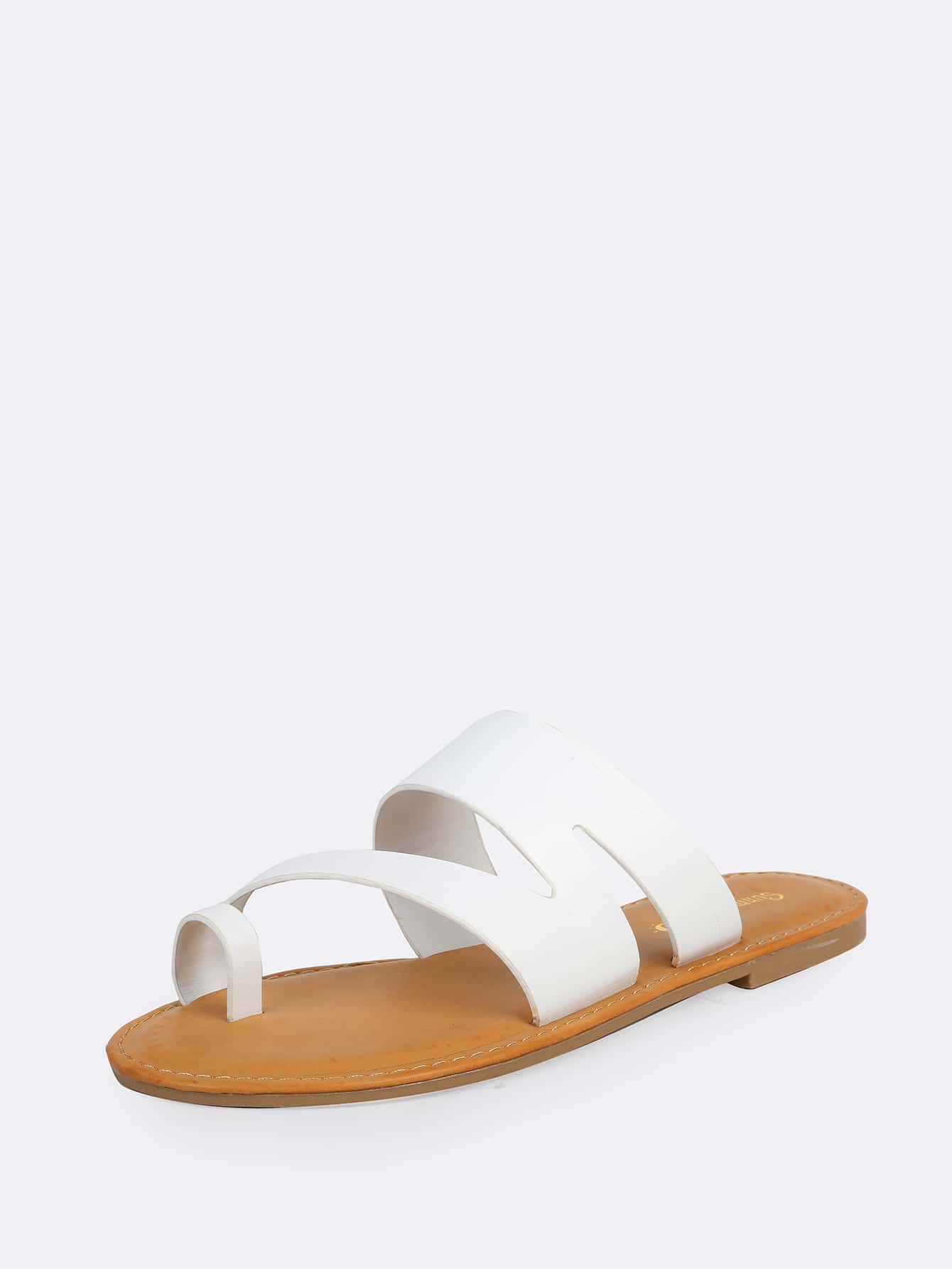 

Cut Out Toe Band Slide On Flat Sandals, White