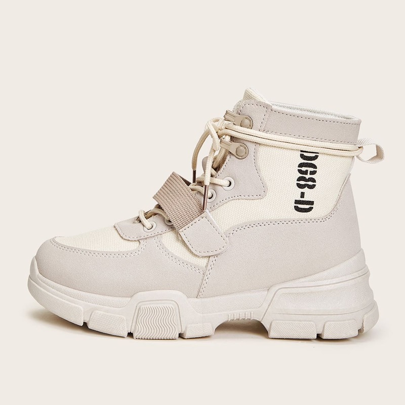 

Lace-up Front Letter Graphic Hiking Boots, Apricot