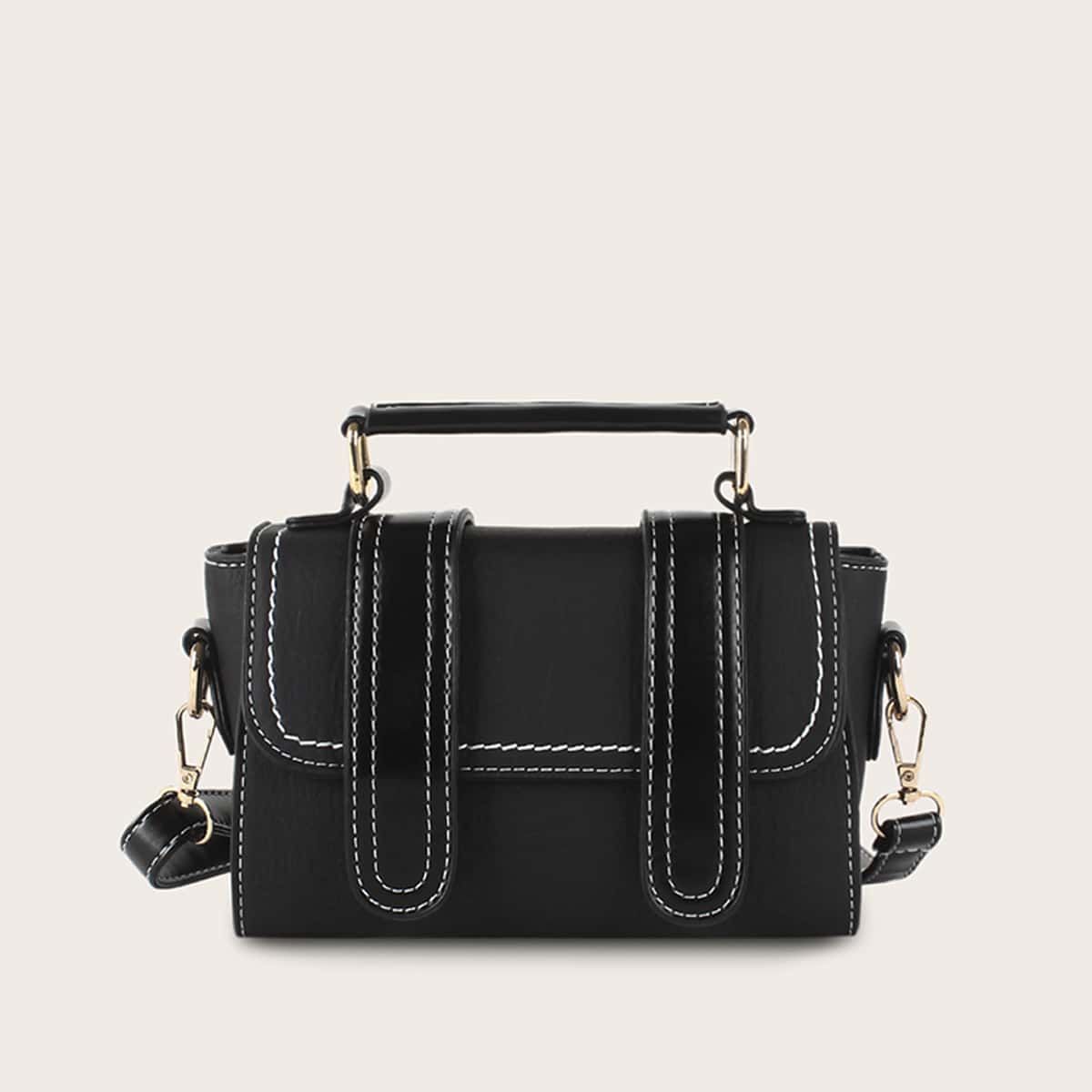 

Stitch Detail Cambridge Satchel Bag, Black