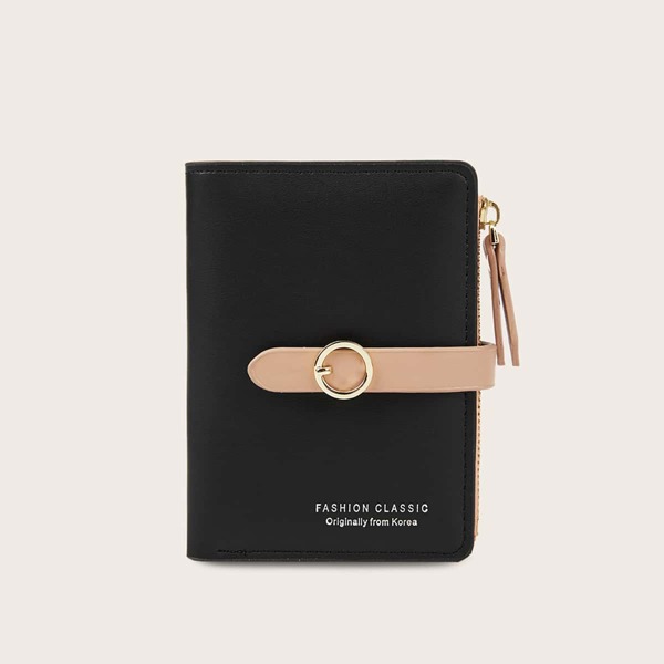 

Letter Graphic Buckle Strap Purse, Black