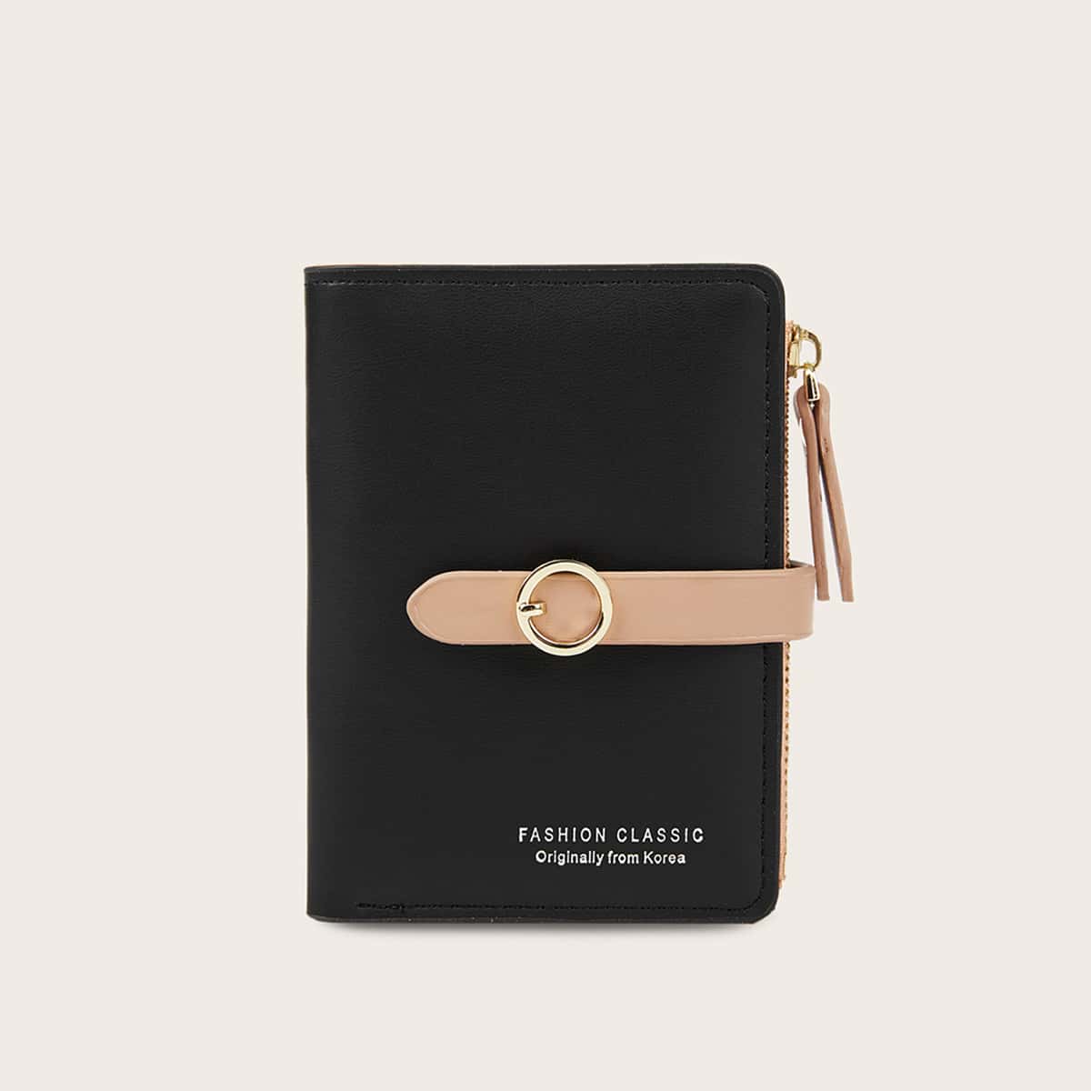 

Letter Graphic Buckle Strap Purse, Black