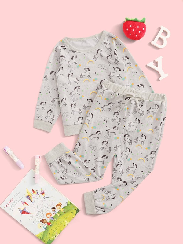 

Toddler Girls Cartoon Graphic Sweatshirt With Knot Joggers, Multicolor