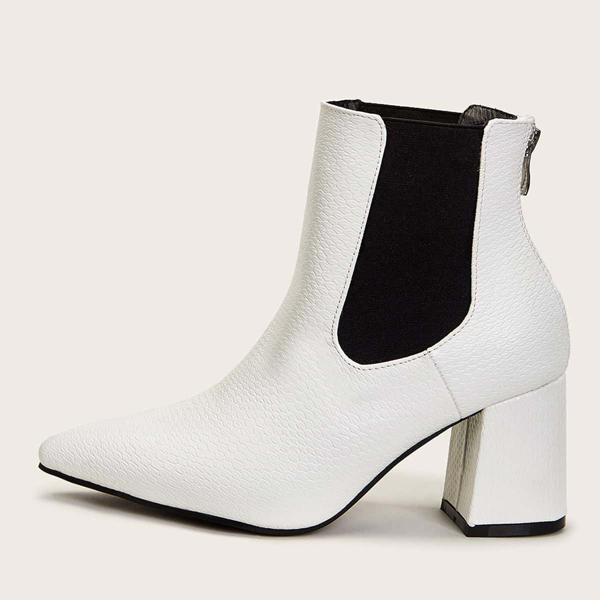 

Point Toe Chunky Heeled Chelsea Boots, White