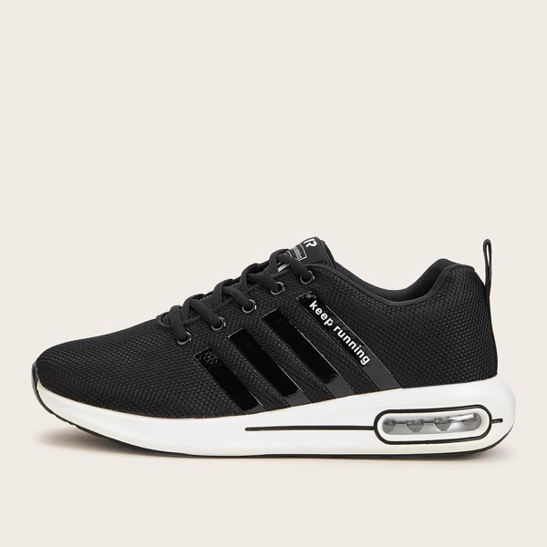 

Men Letter Detail Wide Fit Sneakers, Black