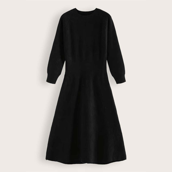 

Raglan Sleeve A-Line Sweater Dress, Black
