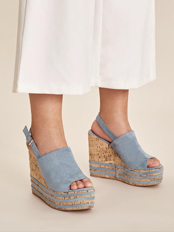 

Peep Toe Slingback Cork Wedges, Blue
