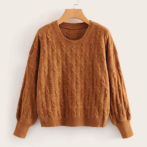

Cable Knit Drop Shoulder Sweater, Camel