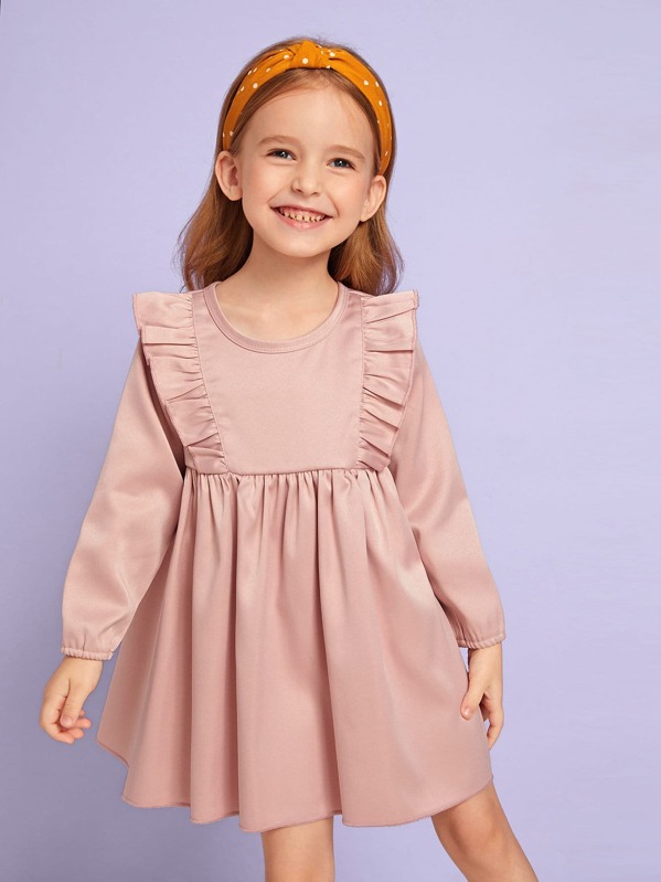 

Toddler Girls Solid Ruffle Trim Babydoll Dress, Pink, Sofia B