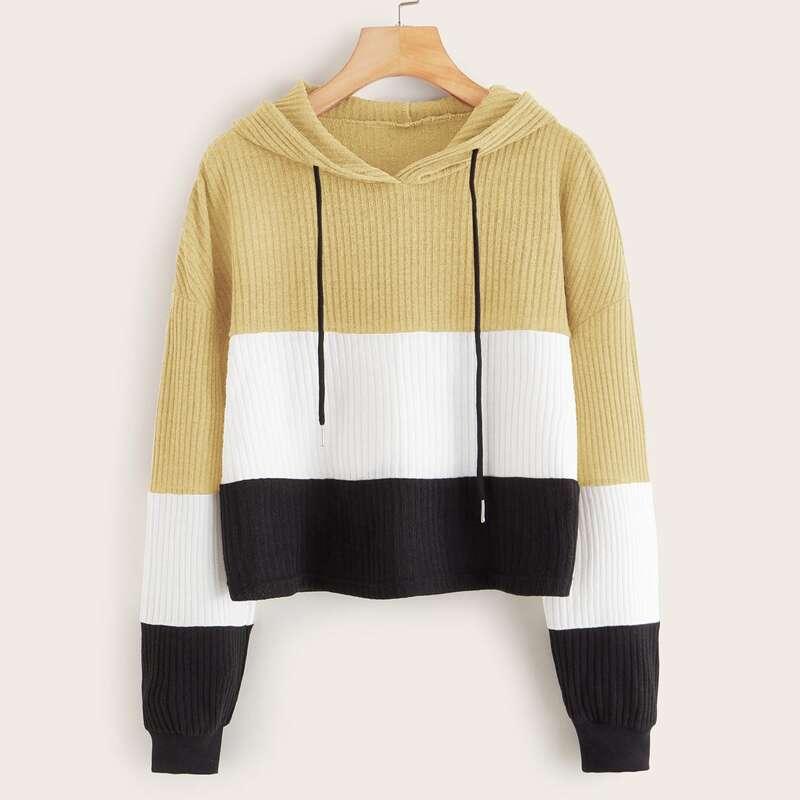 

Cut And Sew Panel Drawstring Hoodie, Multicolor