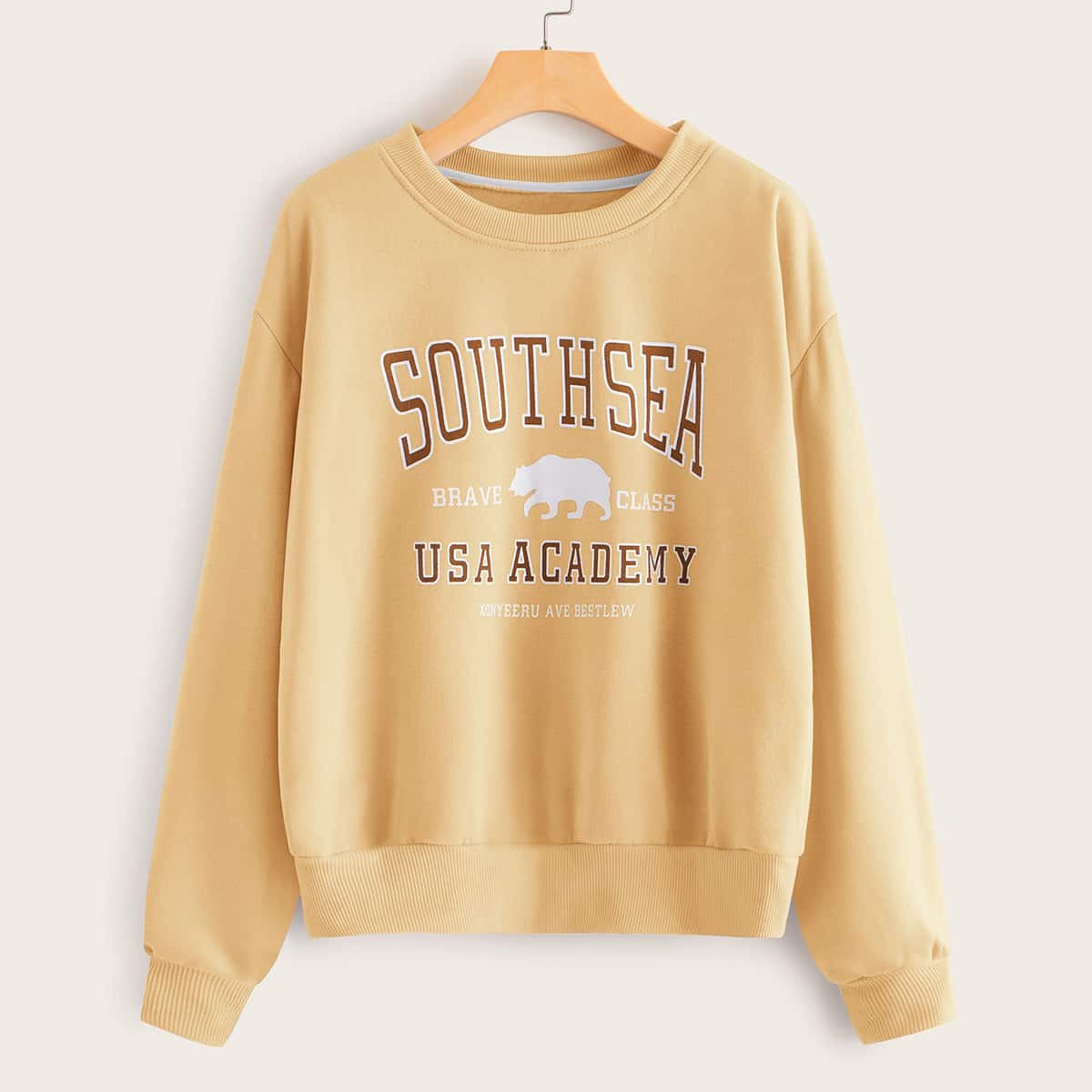 

Letter Graphic Drop Shoulder Sweatshirt, Apricot