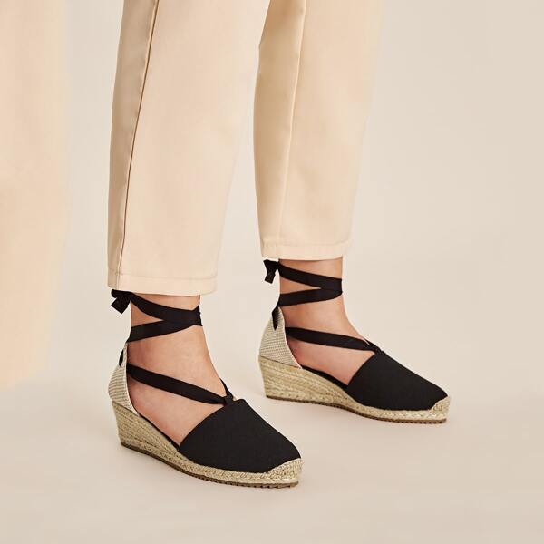 

Tie Leg Espadrille Wedges, Black