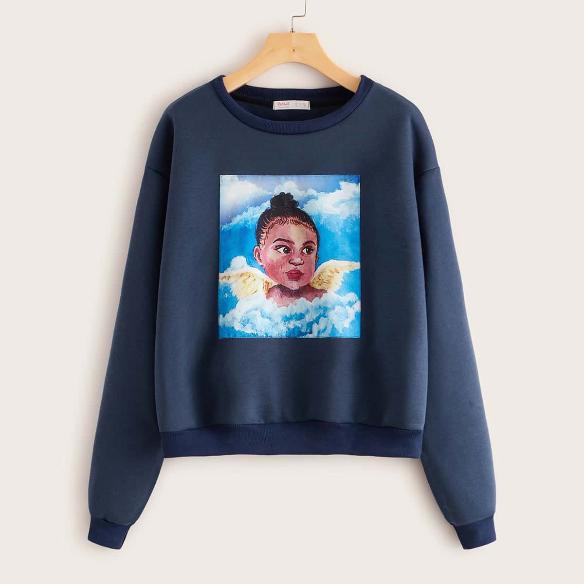 

Angel Print Drop Shoulder Sweatshirt, Navy