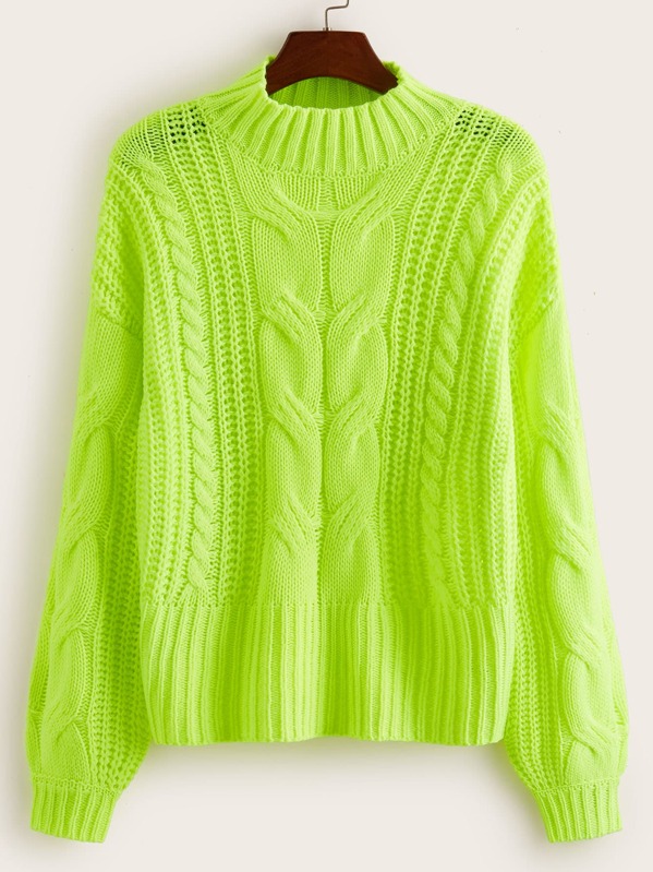 

Neon Lime Cable Knit Sweater, Green