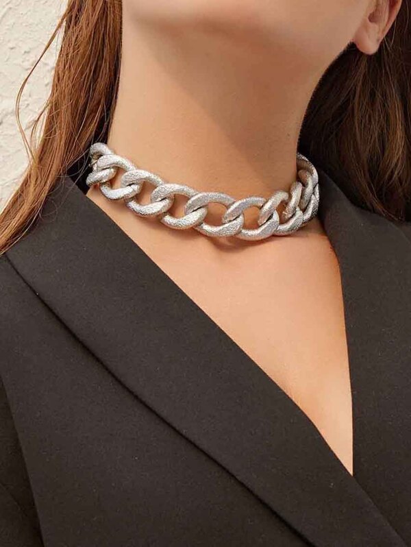 

1pc Hammered Exaggerated Chain Choker, Silver