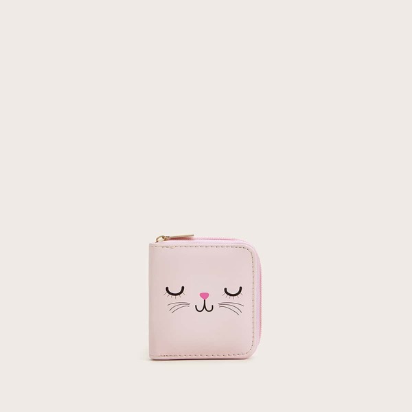 

Cat Graphic Zip Around Purse, Pink