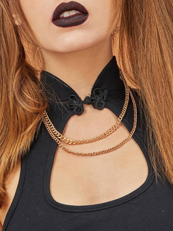 

1pc Layered Chain Necklace, Gold