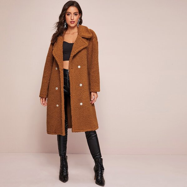 

Double Button Teddy Coat, Camel