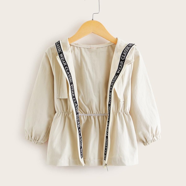 

Toddler Girls Contrast Letter Tape Elastic Waist Hooded Coat, Khaki