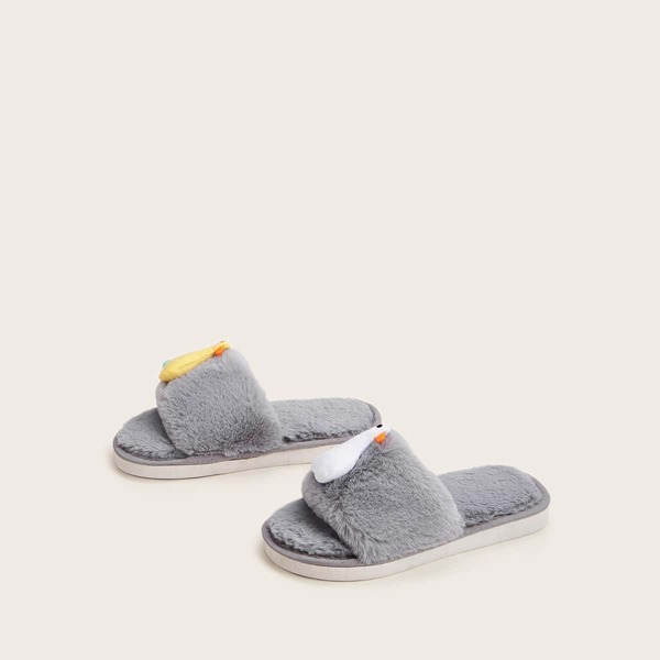 

Girls Duck Decor Fluffy Slippers, Grey